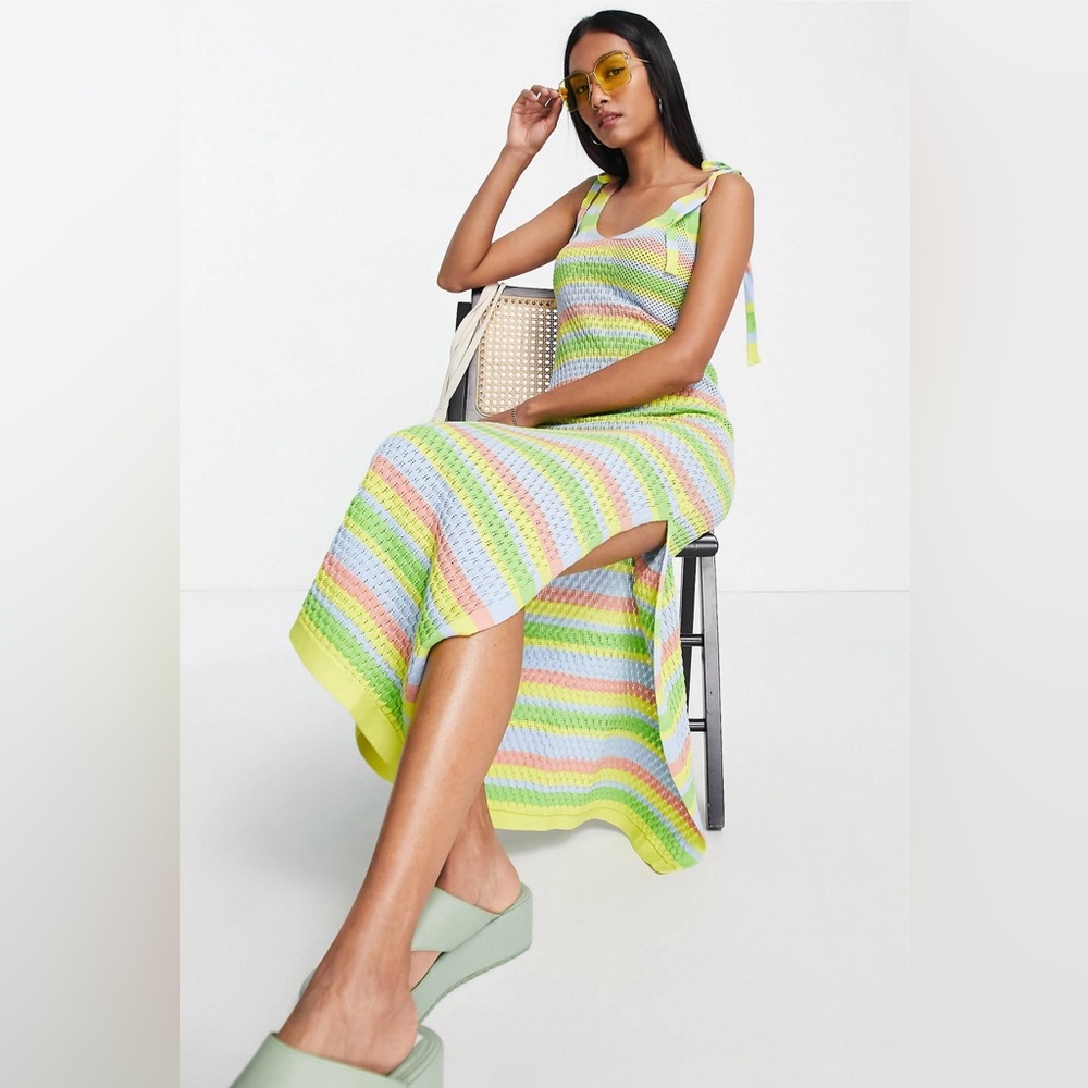 Topshop stripe pointelle midi dress in multi
